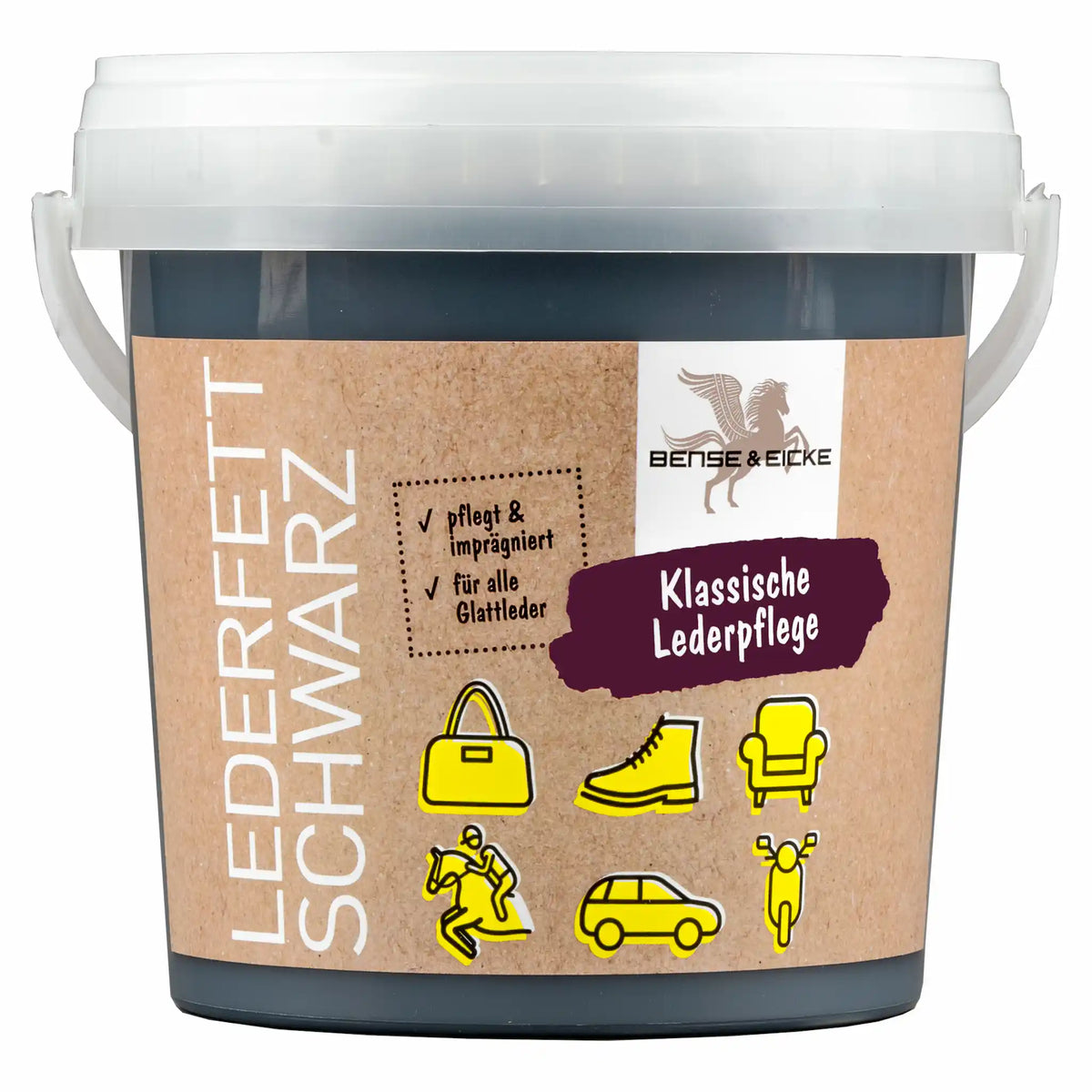Bense & Eicke Lederfett schwarz mit hochwertigen Ölen und Wachsen, Vaseline und Parfüm zur Lederpflege