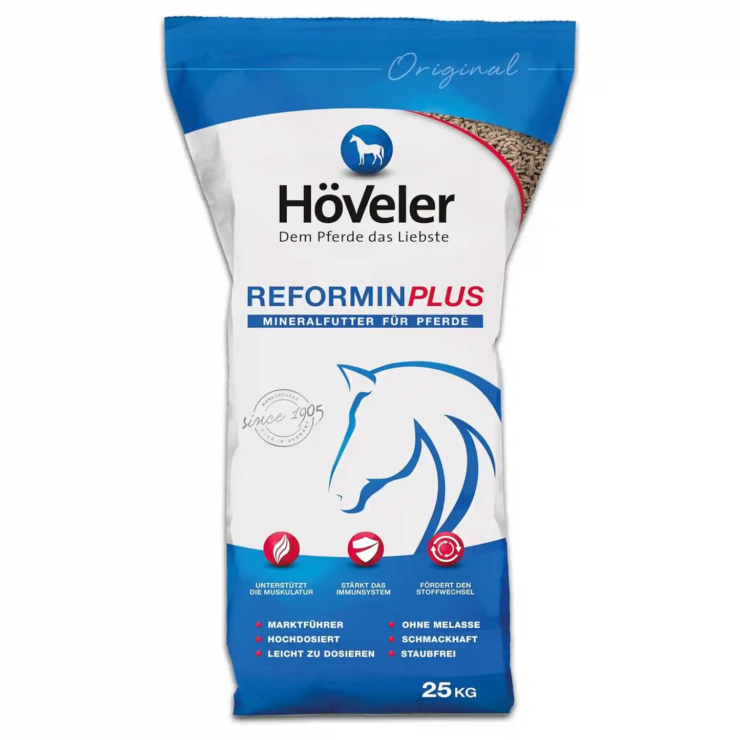 Höveler Reformin Plus Verpackung mit Mineralfutter für Pferde bei erhöhtem Nährstoffbedarf