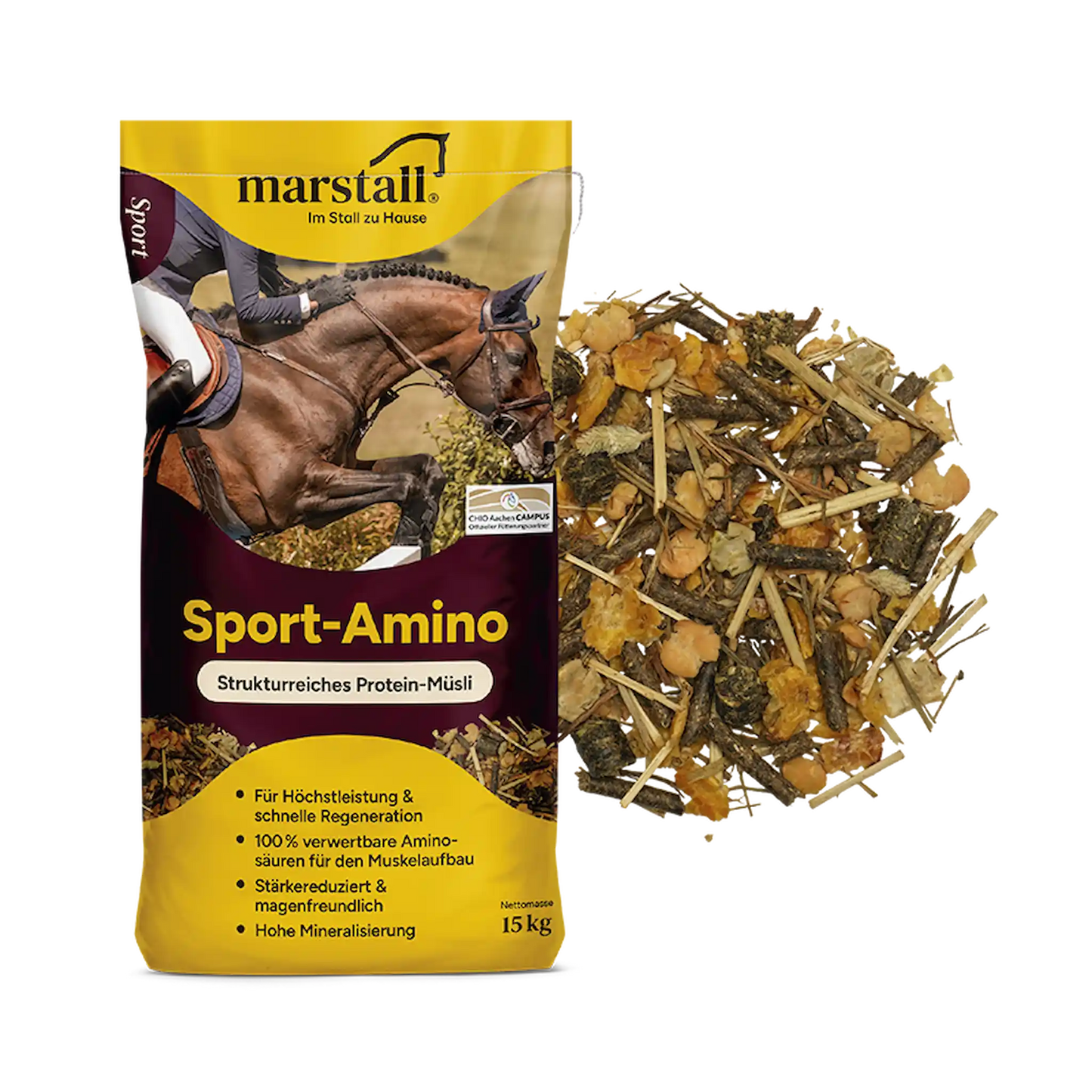 marstall Sport-Amino Protein-Müsli für Pferde im Training zur Unterstützung des Muskelaufbaus