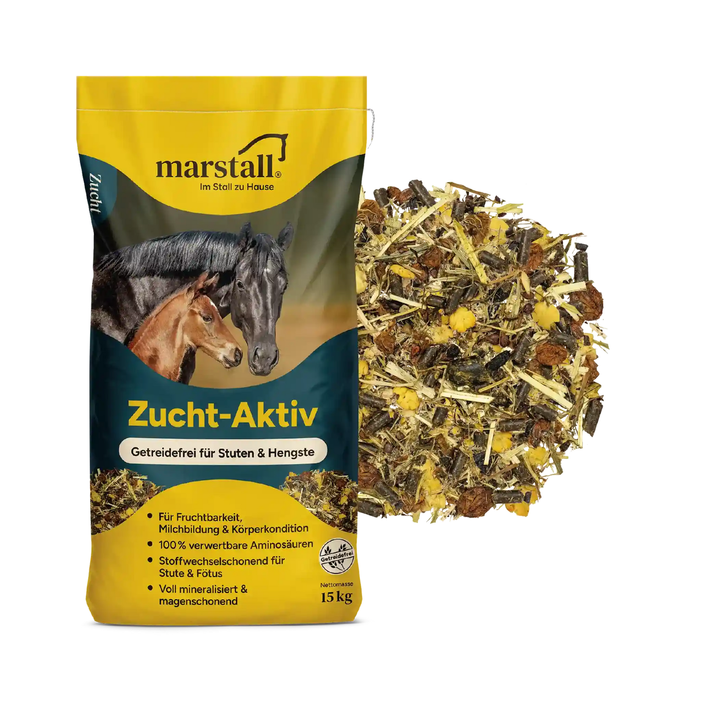 marstall Zucht-Aktiv getreidefreies Zuchtmüsli für Stuten und Hengste in der Zuchtfütterung