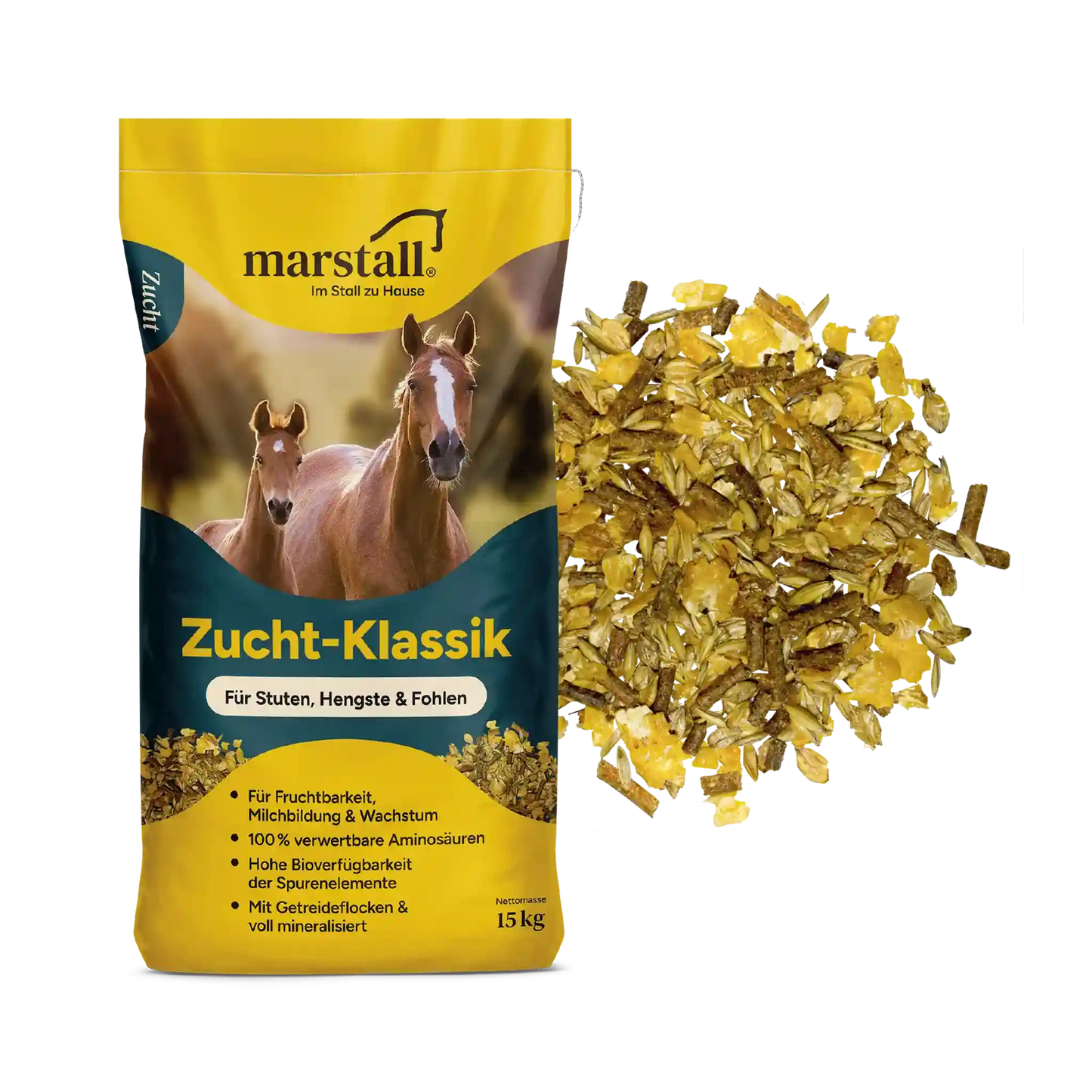 Marstall Zucht-Klassik 20 kg Pferdefutter Müsli für Zuchtstuten und Deckhengste im Futtersack