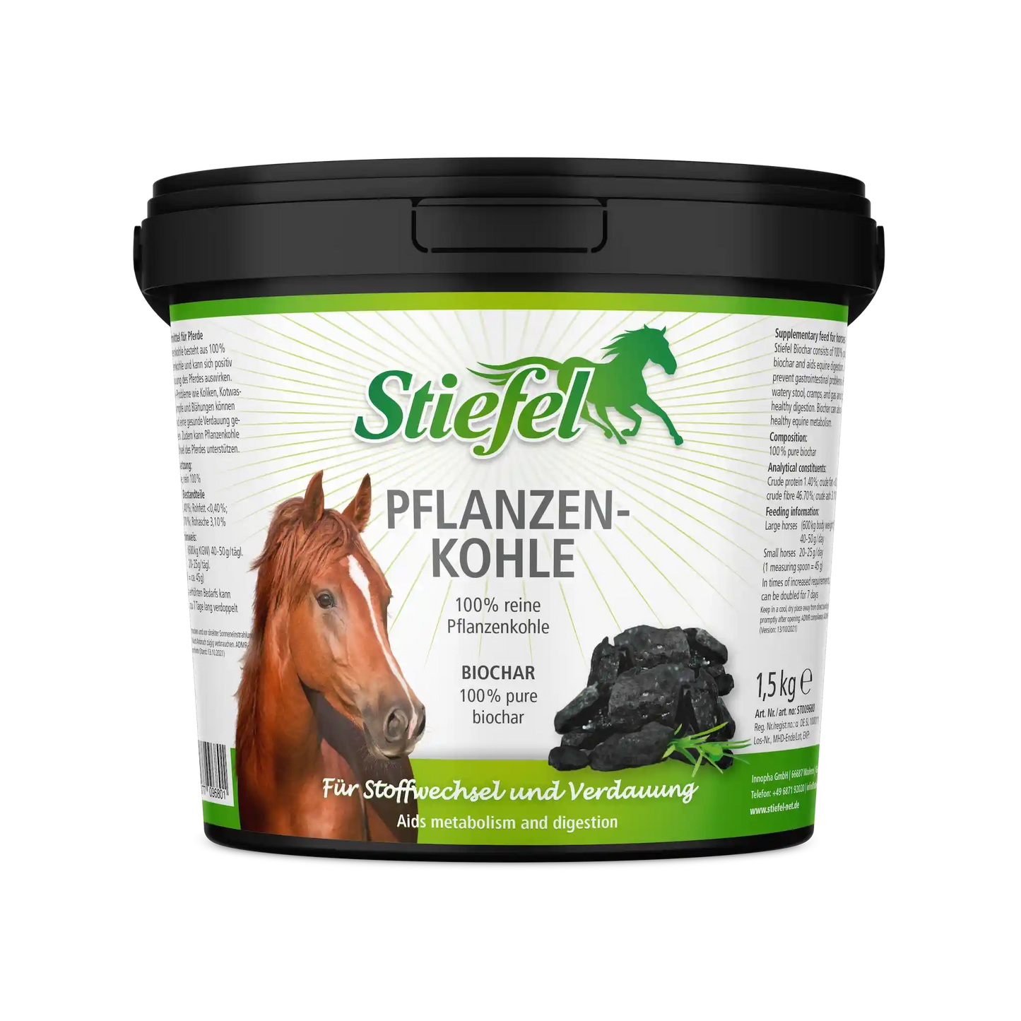 Stiefel Pflanzenkohle für Pferde zur Unterstützung von Verdauung und Stoffwechsel im täglichen Futter
