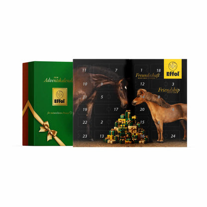 Pflegeprodukte im Effol Adventskalender 2026 für Pferd, Reiter und Equipment