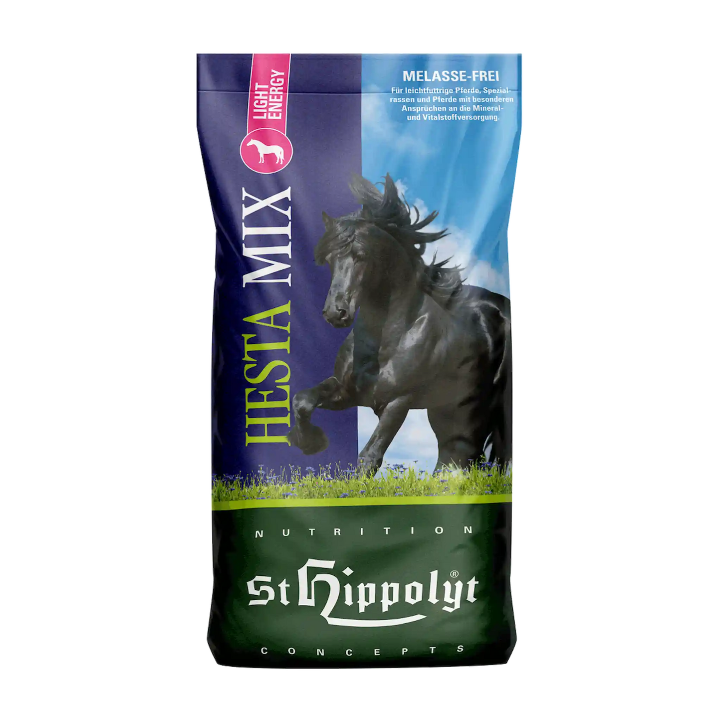 Hesta Mix Light Energy Verpackung energiearmes Pferdefutter ohne Hafer und Melasse