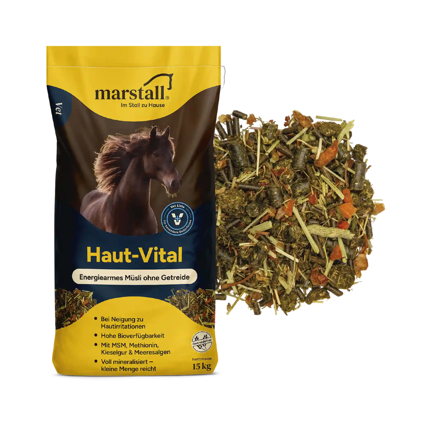 marstall Haut-Vital getreidefreies Müsli für Pferde mit sensibler Haut und Fellproblemen