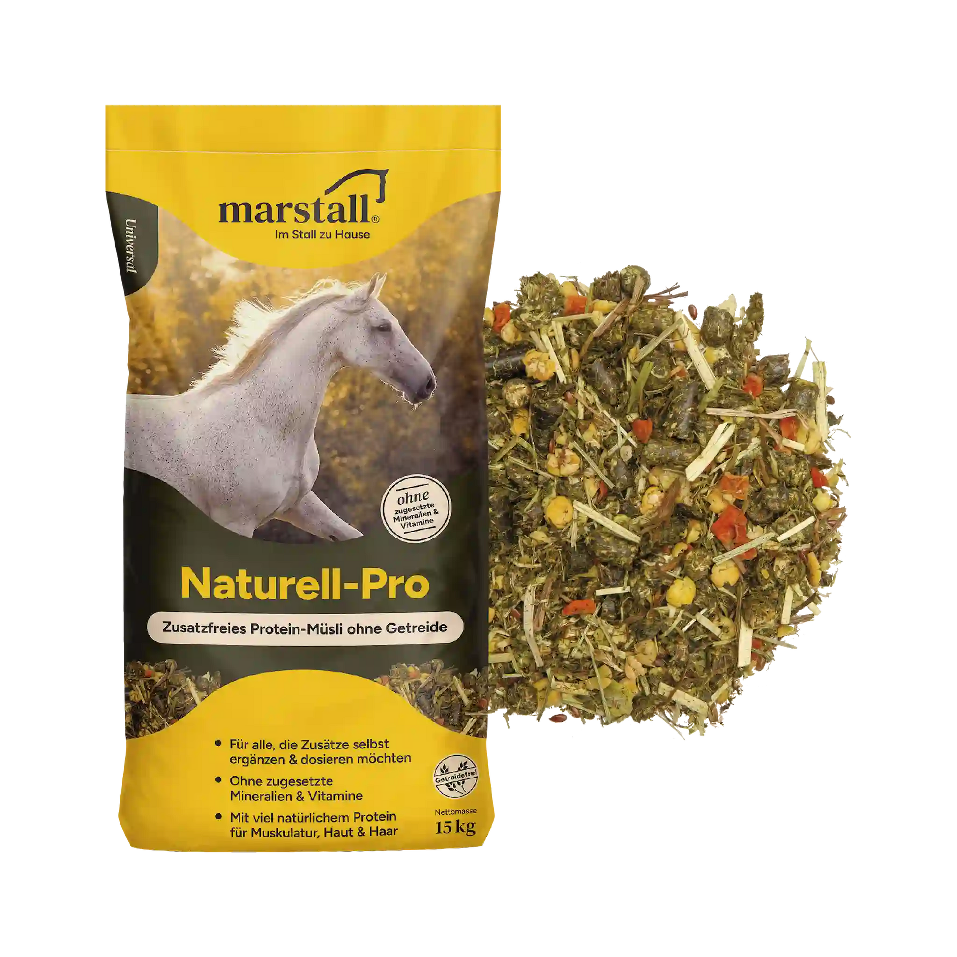 marstall Naturell-Pro getreidefreies Protein-Müsli für Pferde zur Ergänzung eiweißarmer Rationen