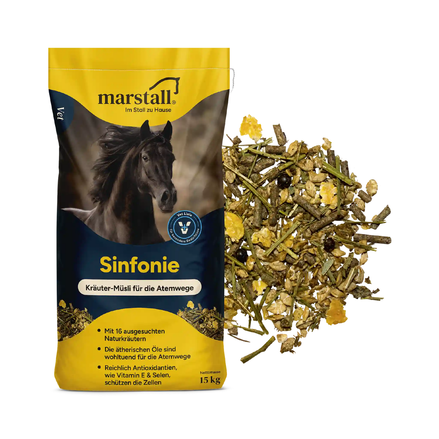 marstall Sinfonie Kräuter-Müsli für Pferde im Futtersack für tägliche Fütterung und Rationsaufwertung