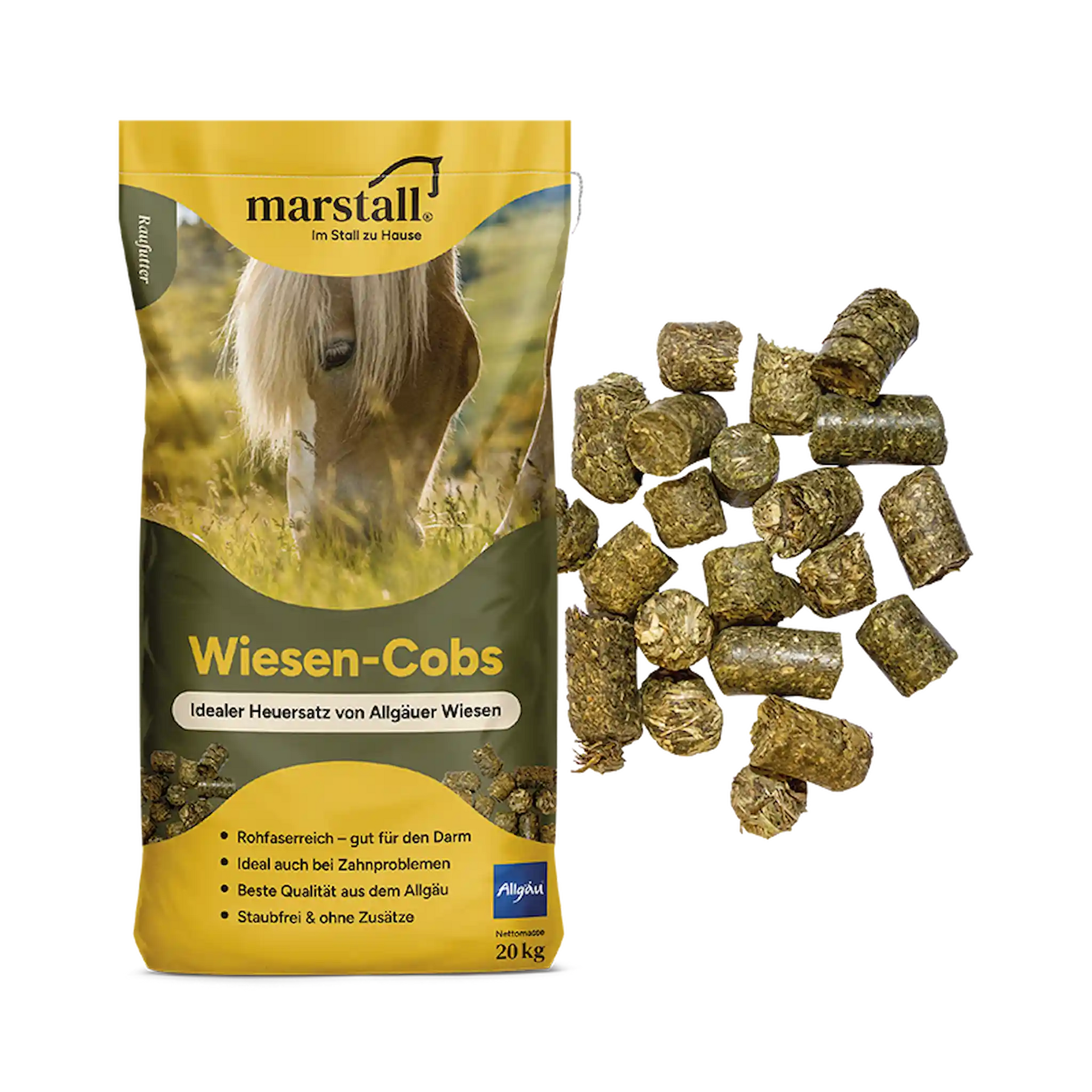 marstall Wiesen-Cobs Heucobs als Heuersatz für Pferde aus Allgäuer Wiesen