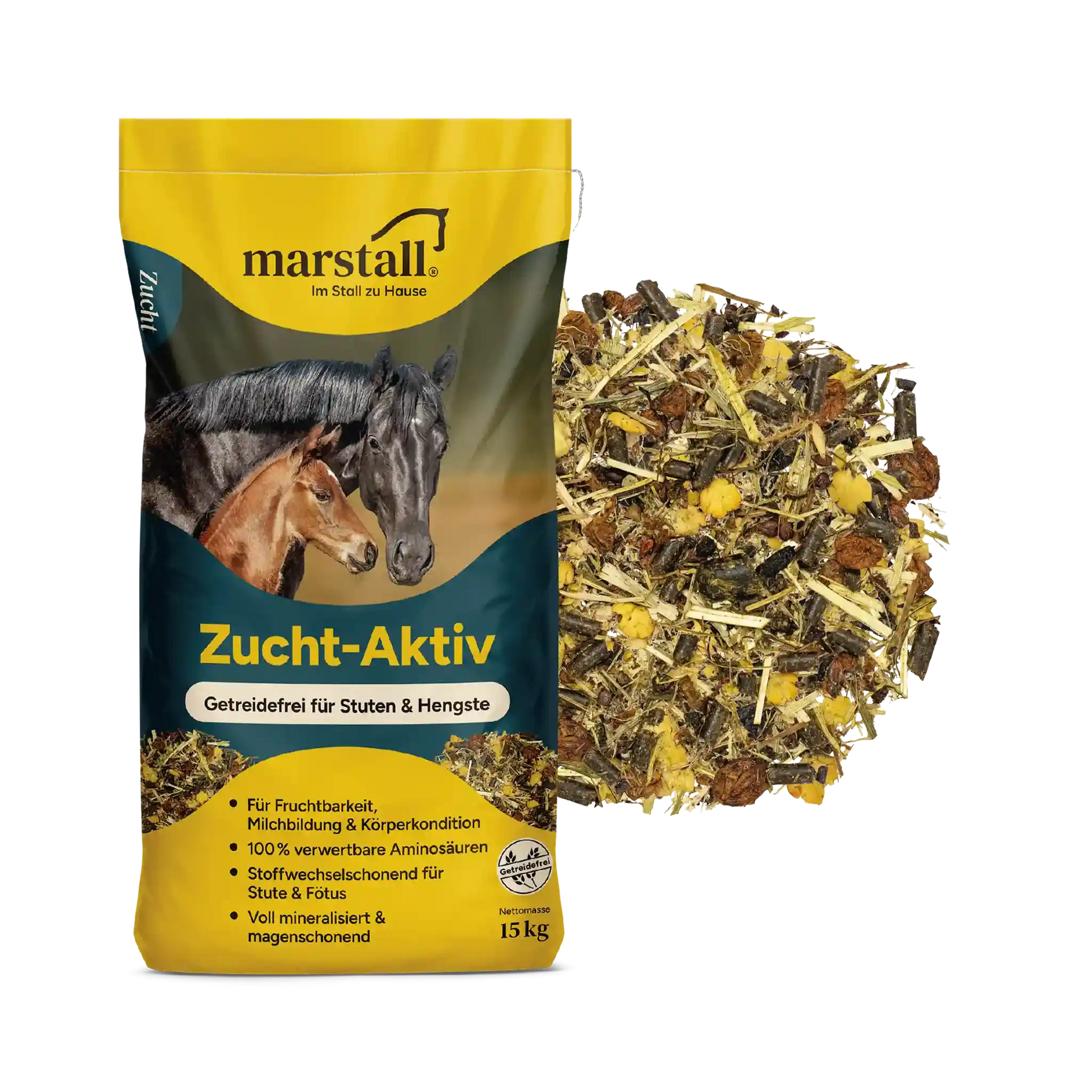 marstall Zucht-Aktiv getreidefreies Zuchtmüsli für Stuten und Hengste in der Zuchtfütterung