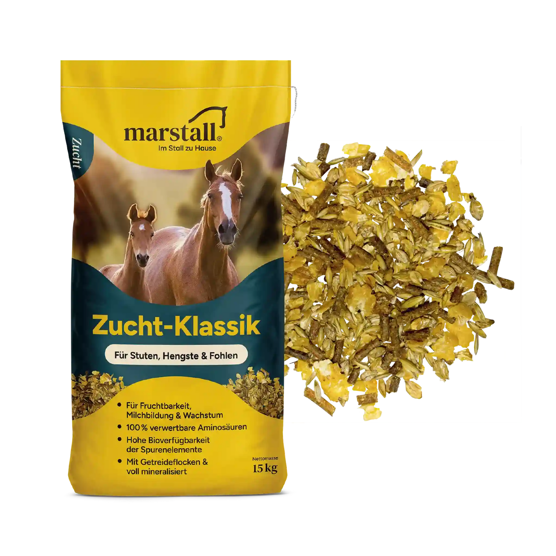 Marstall Zucht-Klassik 20 kg Pferdefutter Müsli für Zuchtstuten und Deckhengste im Futtersack