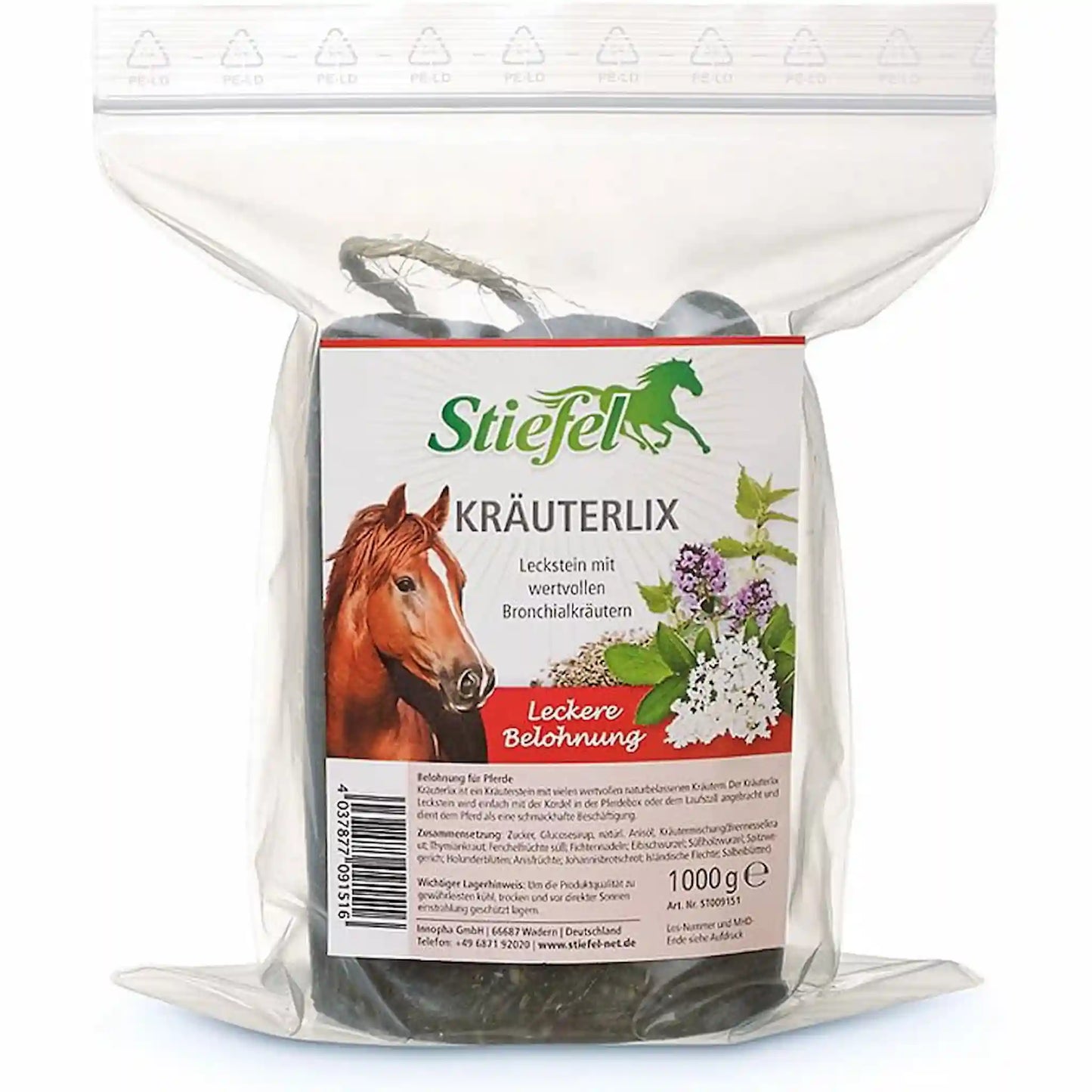 Stiefel Kräuterlix Leckstein mit Bronchialkräutern zur Beschäftigung für Pferde in der Box
